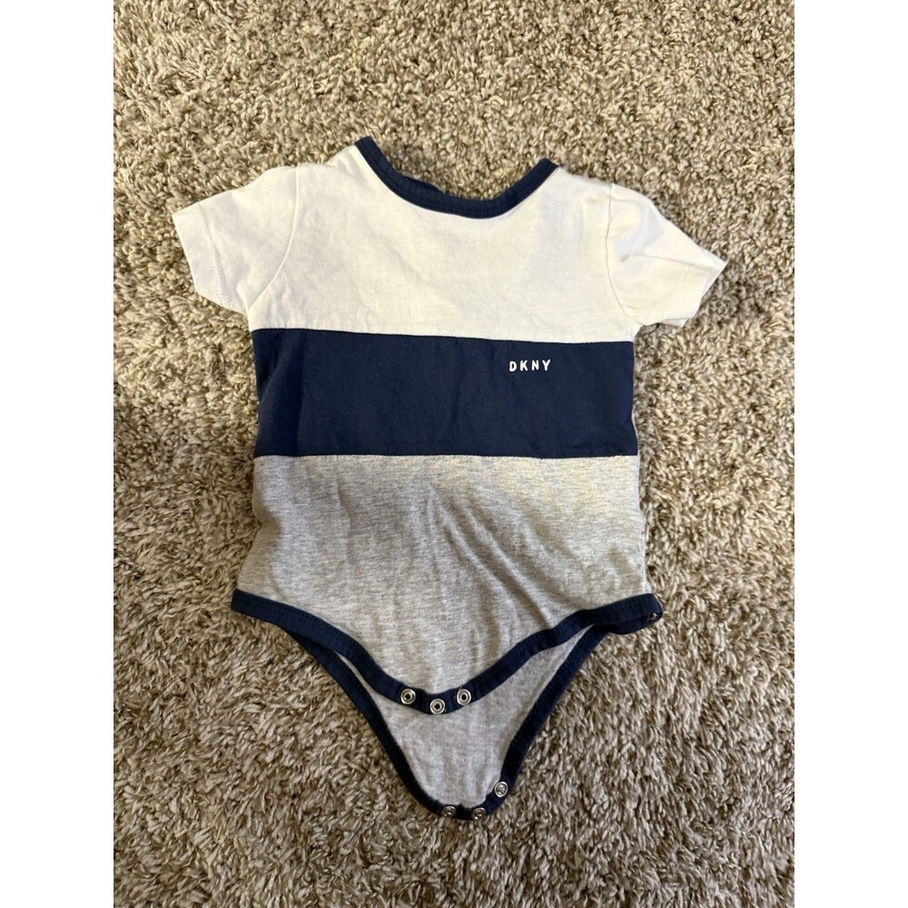 DKNY Baby Bodysuit 12M Navy White Gray Colorblock Short Sleeve